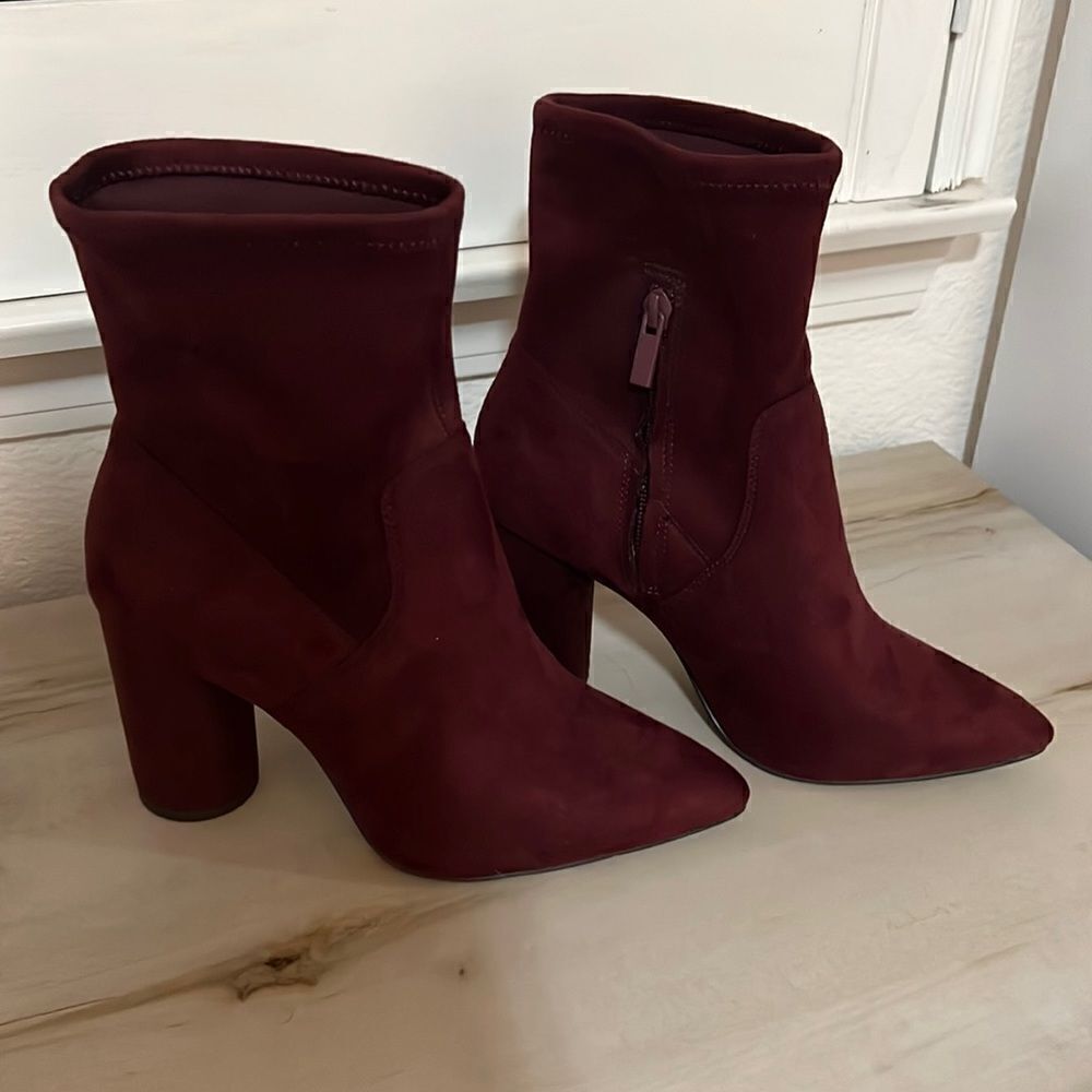 BCBG Burgundy suede women's booties. Women's size: 9